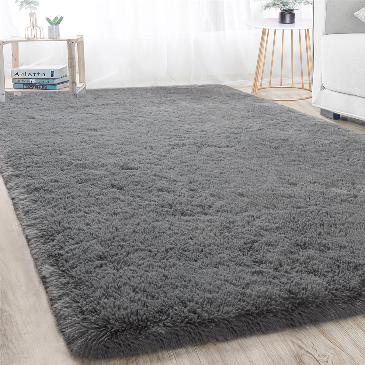 Merelax Soft Modern Indoor Large Shaggy Rug for Livingroom Bedroom Dorm Kids Room Home Decor, Non-Slip Plush Fluffy Furry Fur Area Rugs Comfy Nursery Accent Floor Carpet 9x12 Feet, Black