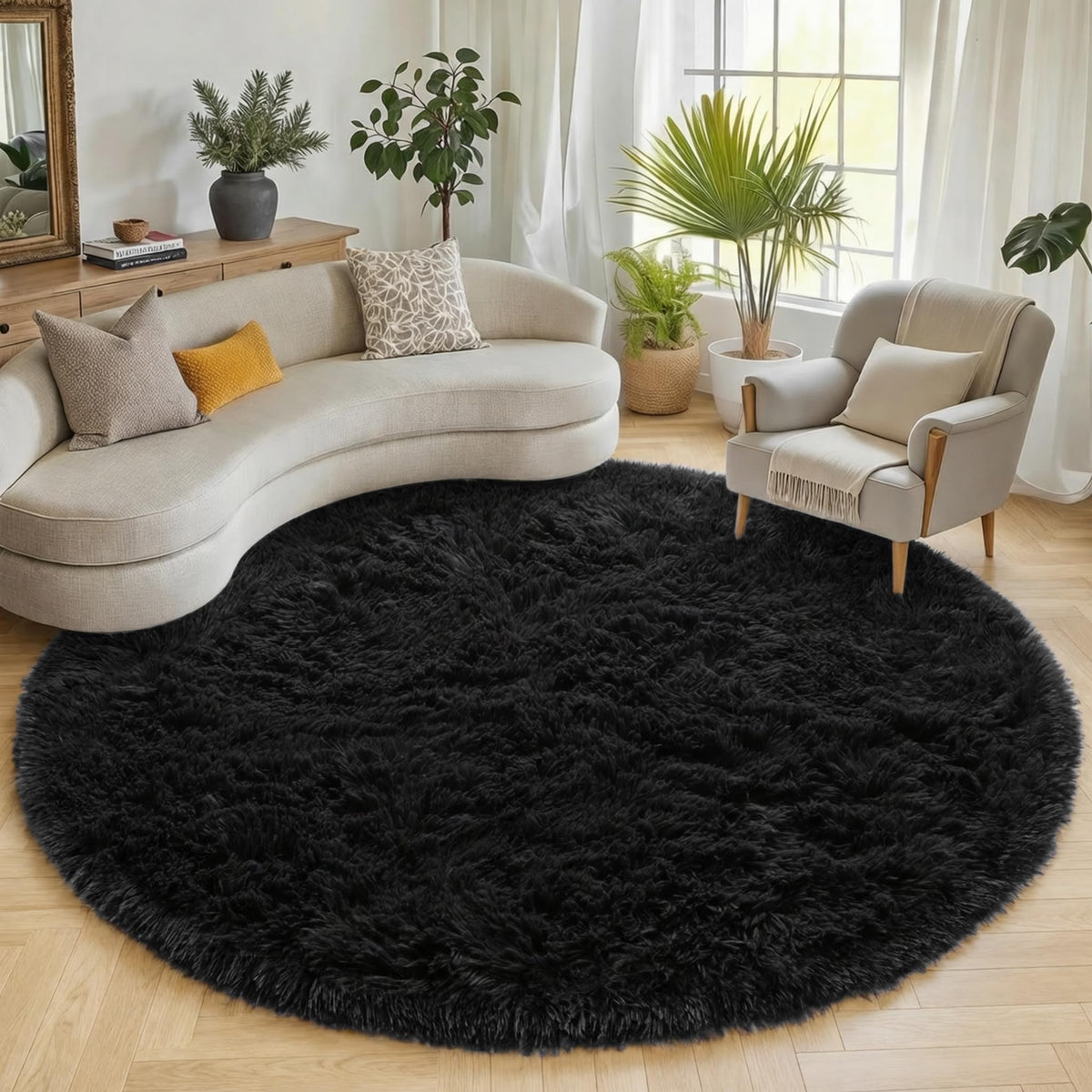 Light Pink Fluffy Round Rug Circle Area Rugs 4ft for Girls Kids Bedroom