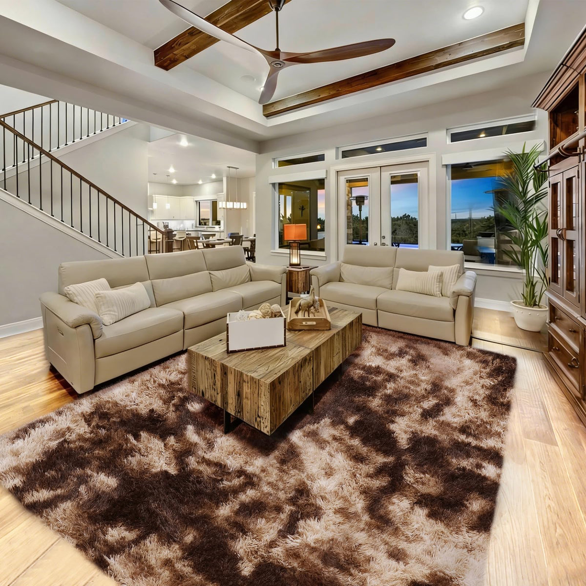 8x10 Beige Fluffy Shag Area Rug, Non-Slip Soft Carpet for Home