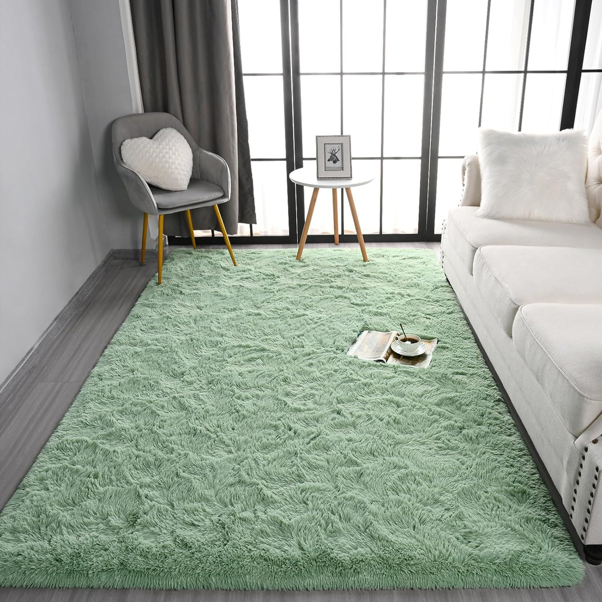 Pettop Fluffy Sage Green Rug for Bedroom Living Room, 6x9 Feet Super Soft Shaggy Plush Fuzzy Rugs for Girls Kids Boys, Non-Slip and Washable Rug for Nursery Classroom, Carpet for Rooms Decor