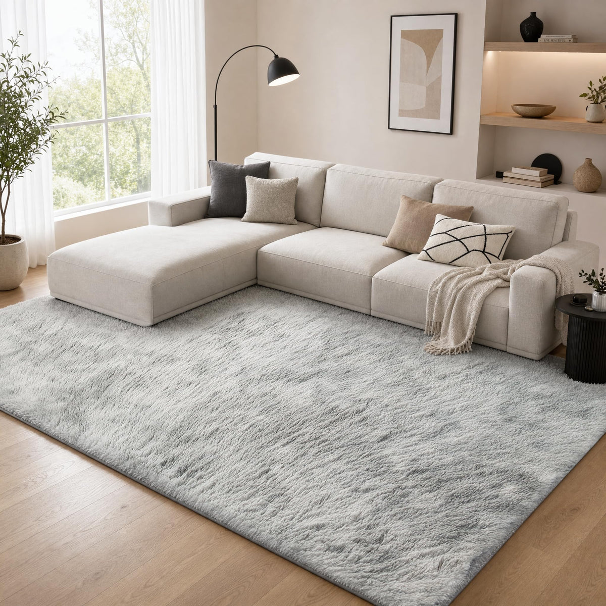 ThreadGlobe Premium Shag Area Rug 8'x10', Beige Ultra Plush Rugs for Living Room, Non-Slip Carpet for Bedroom & Nursery Rooms, Smooth Touch Luxurious Floor Decor, Beige, 8x10 Ft
