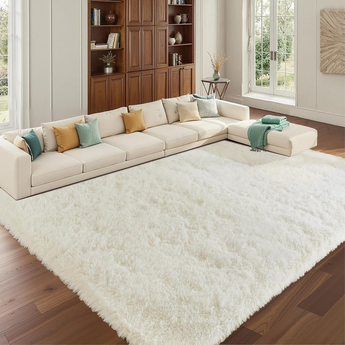 White Fluffy Area Rugs for Bedroom - 5x7 Soft Plush Shag Rug for Living Room Nursery Kids Room - Non Slip Fuzzy Shaggy Floor Carpets for Girls Boys Play Room Dorm Decor,Cream White