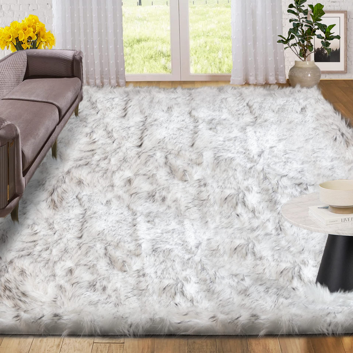 ORINOVA Beige Shag Faux Sheepskin Washable 4X6 Fur Rug for Living Room Bedroom Fluffy Furry Area Rug Rectangle Nursery Decor Rug