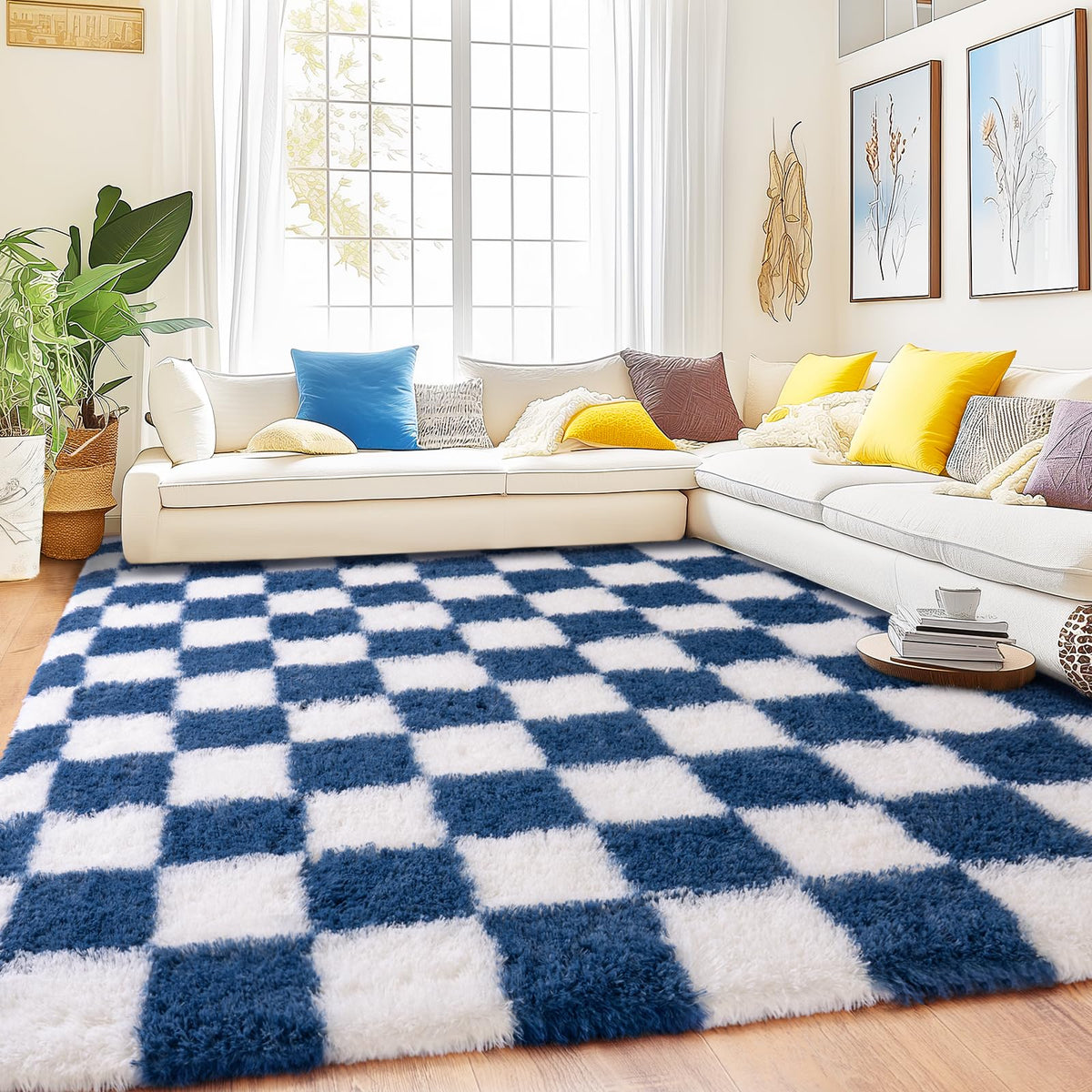 8x10 Area Rugs for Living Room, Large Ultra Fluffy Fuzzy Shag Rug for Bedroom, Modern Plush Soft High Pile Upgrade Non-Slip Carpet for Kids Girls and Boys Room Decor, Tie-Dyed Blue Grey