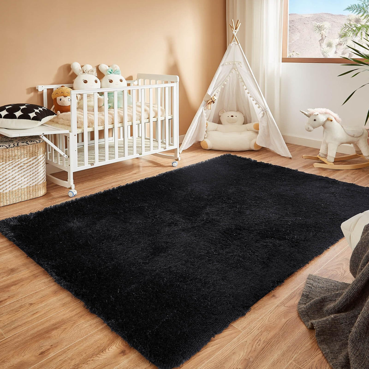Floralux Rugs for Living Room, 6x9 Large Shag Area Rug, Tie-Dyed Light Grey Soft Fluffy Carpets for Bedroom