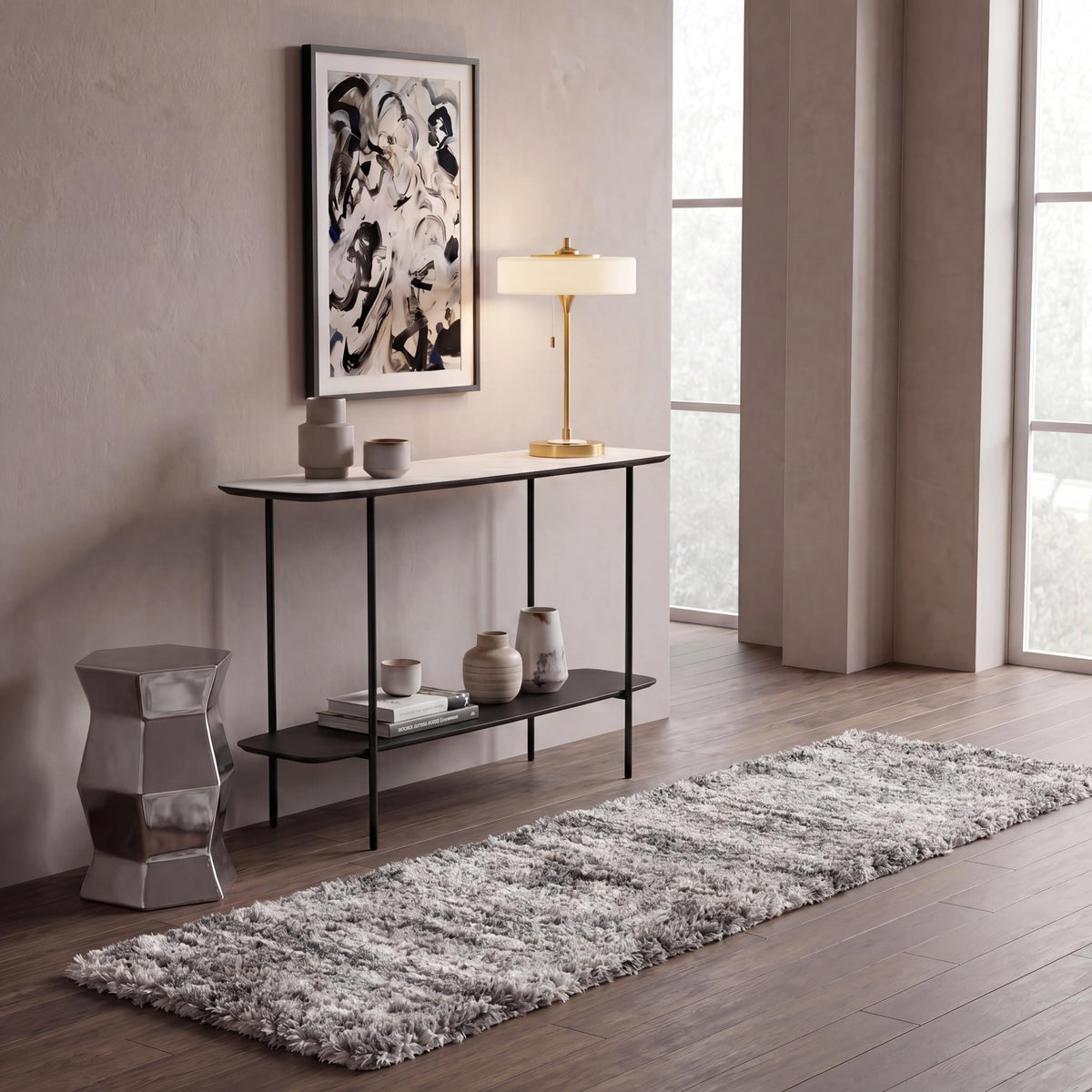SAFAVIEH Iceland Shag Collection Area Rug - 10' x 14', Cream & Grey, Modern Design, Easy Care, 2.5-inch Thick Ideal for High Traffic Areas in Living Room, Bedroom (ISG519A)