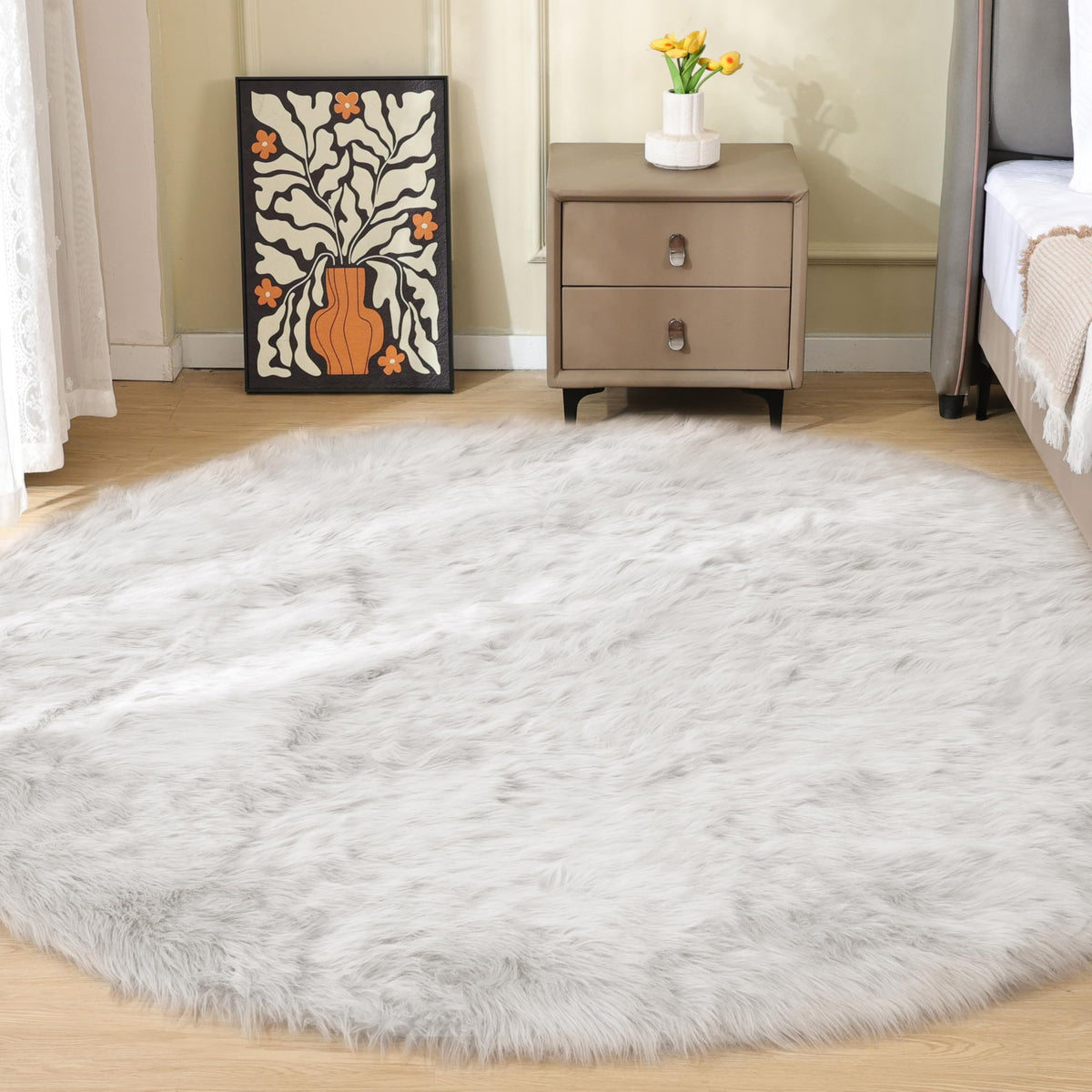 ORINOVA Beige Shag Faux Sheepskin Washable 4X6 Fur Rug for Living Room Bedroom Fluffy Furry Area Rug Rectangle Nursery Decor Rug