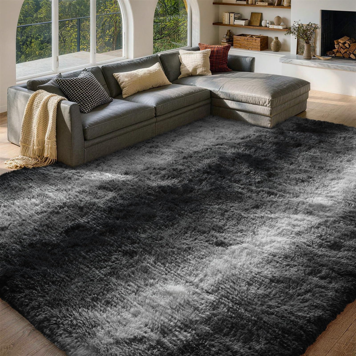 8x10 Area Rugs for Living Room Fluffy Carpet(Black)