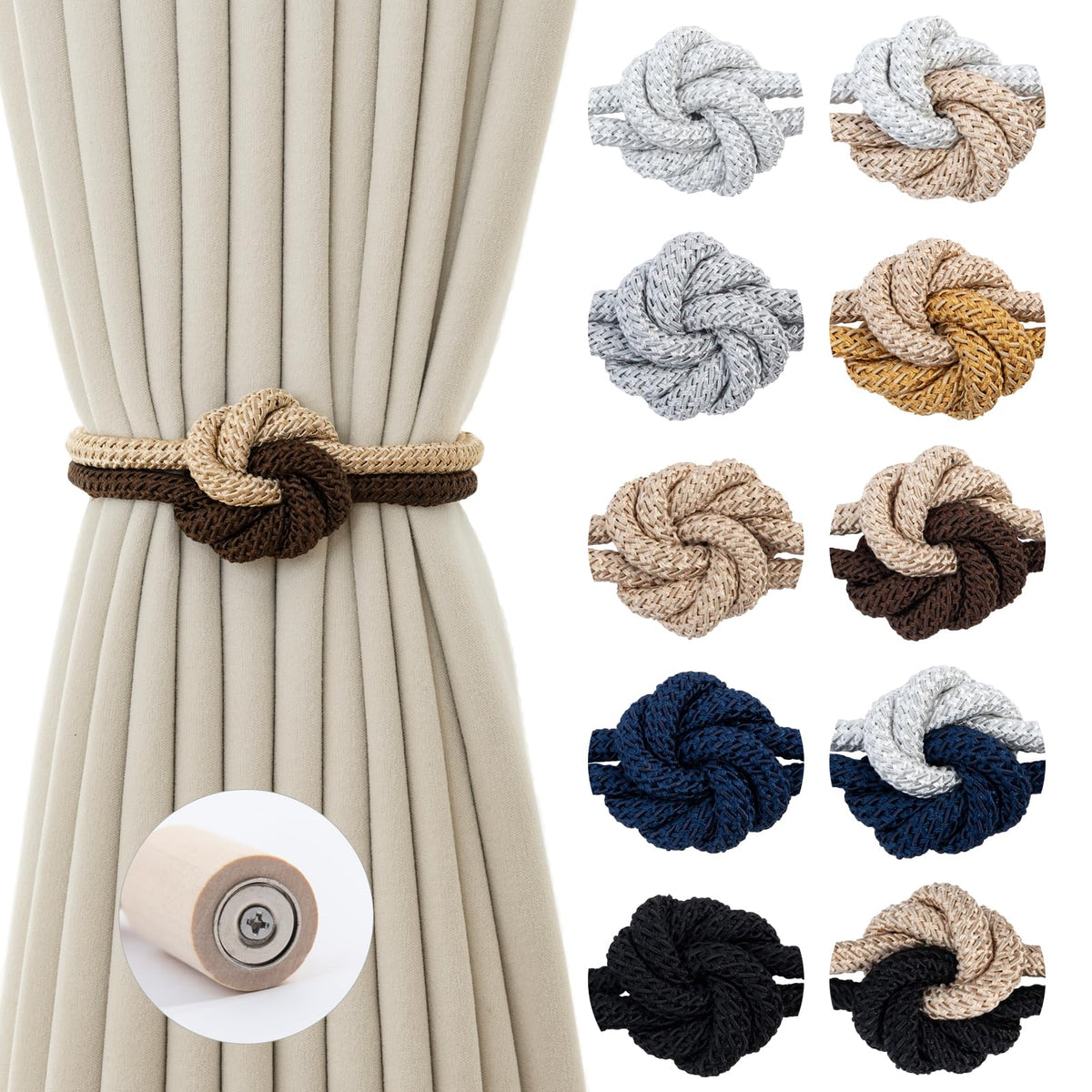 Magnetic Curtain Tiebacks Holdbacks Rope Curtain Tie Backs Outdoor Contoeey