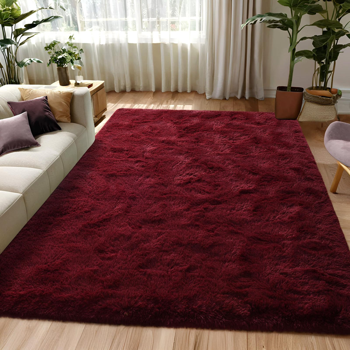 5x7 Plush Burgundy Red Area Rug