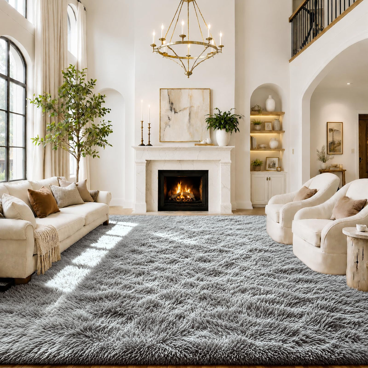 8x10 Area Rugs for Living Room,Cream Large Shaggy Carpet Plush Furry Rug
