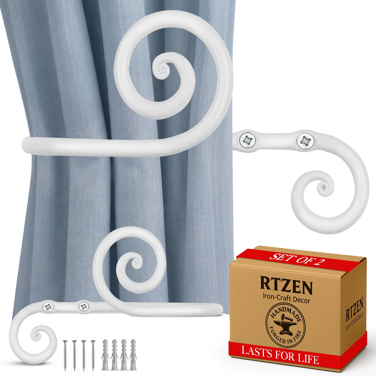RTZEN Metal Curtain Tiebacks, Drapery Holders for Wall, 2 Pcs