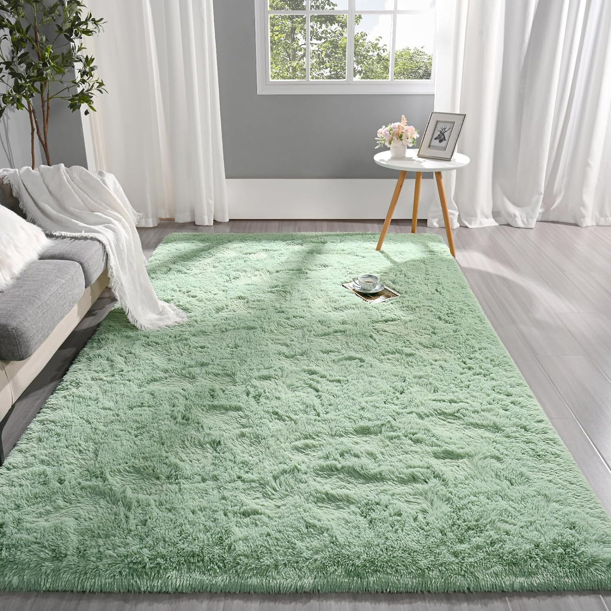 Pettop Fluffy Sage Green Rug for Bedroom Living Room, 6x9 Feet Super Soft Shaggy Plush Fuzzy Rugs for Girls Kids Boys, Non-Slip and Washable Rug for Nursery Classroom, Carpet for Rooms Decor