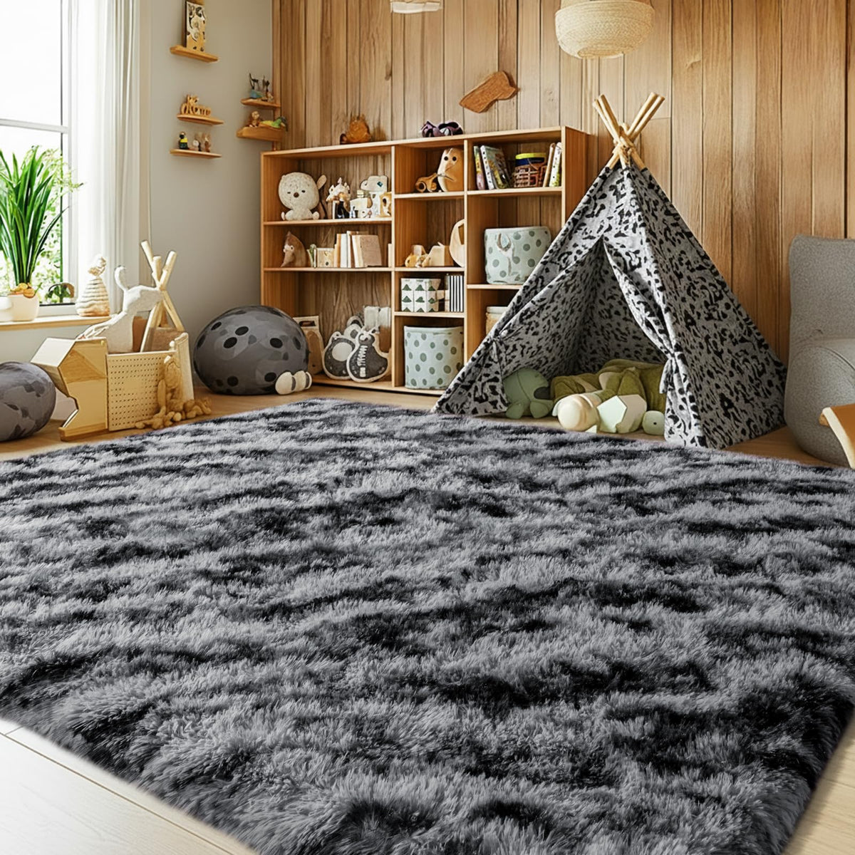 Large 8x10 Area Rugs for Living Room, Tie-Dyed Yellow Soft Shag Rug