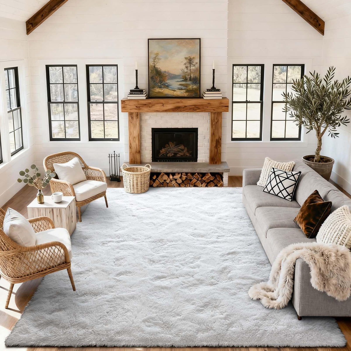 8x10 Ft Extra Large Shag Rugs for Living Room, Tie Dyed Ultra Soft Fluffy Furry Area Rugs for Bedroom Indoor Floor, Aesthetic Carpet for Kids Home Decor (Dark Grey)