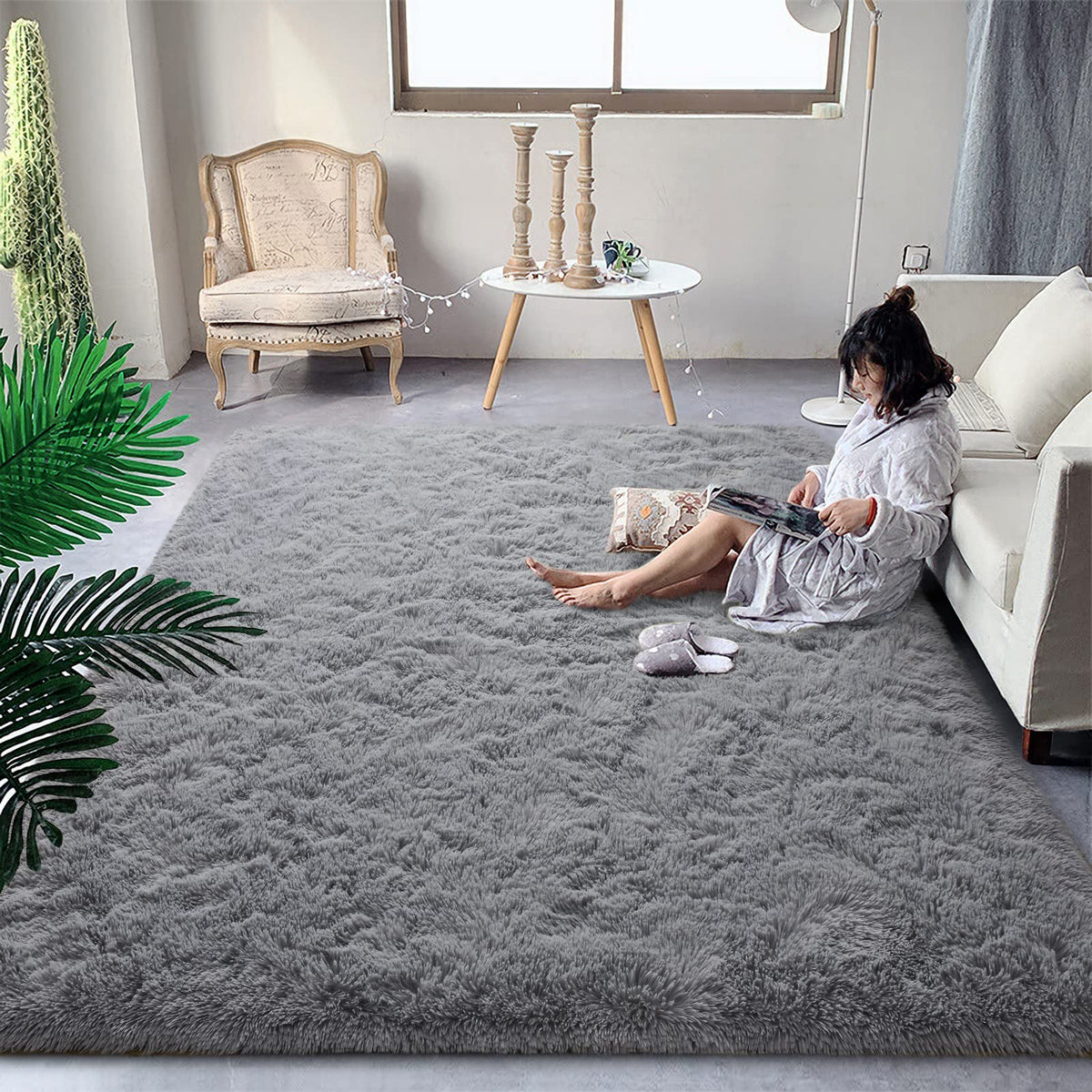 DweIke Fluffy Blue Shag Rugs for Bedroom Living Room, 4x6 Feet Soft Plush Tie-Dyed Light SkyBlue Girls Boys Kids Rug, Upgraded Non-Slip and Machine Washable Carpet for Dorm Nursery Classroom Decor