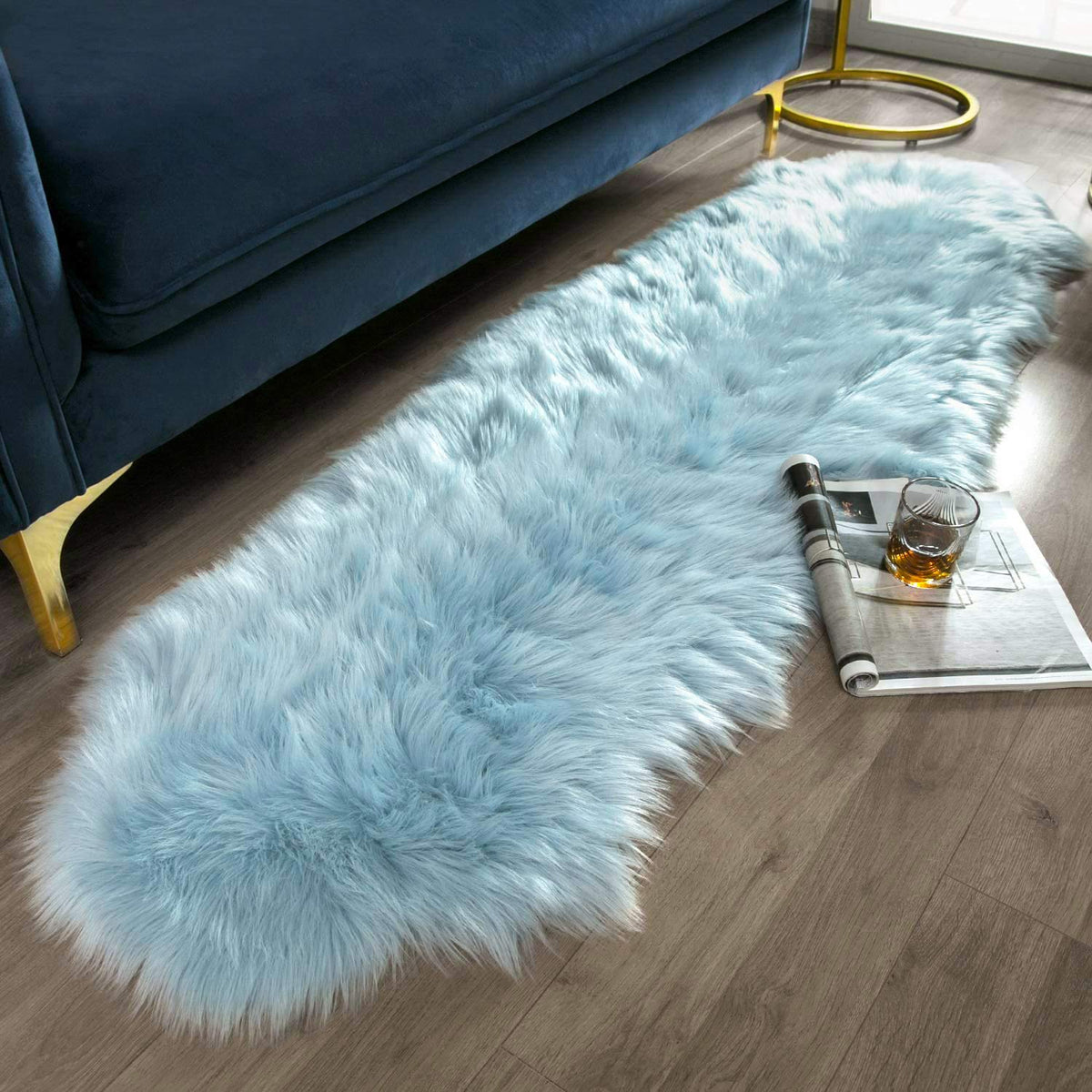 Ashler Faux Fur Rug, White, 2 x 6 Ft, Machine Washable
