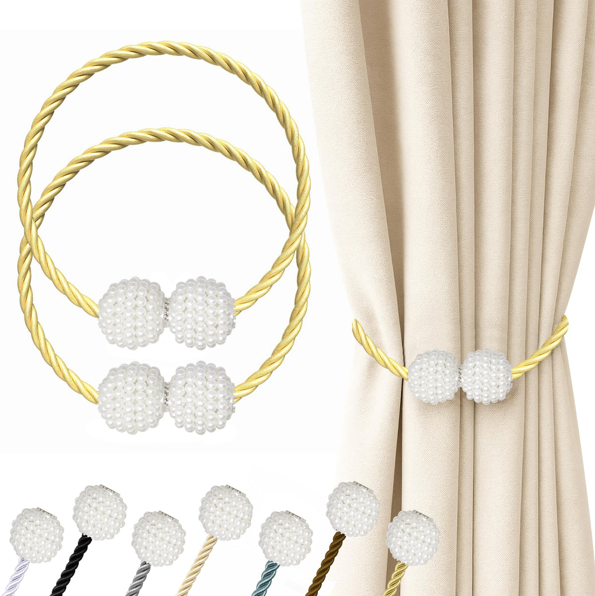 Hion Magnetic Curtain Tiebacks Black 2pcs, Curtain Holdbacks Hooks Holders