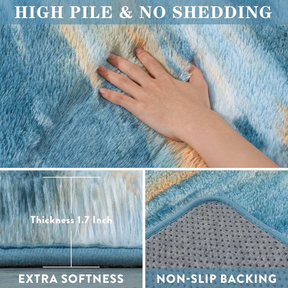 8x10 Abstract Blue Fluffy Rug for Bedroom Living Room Washable Non-Slip