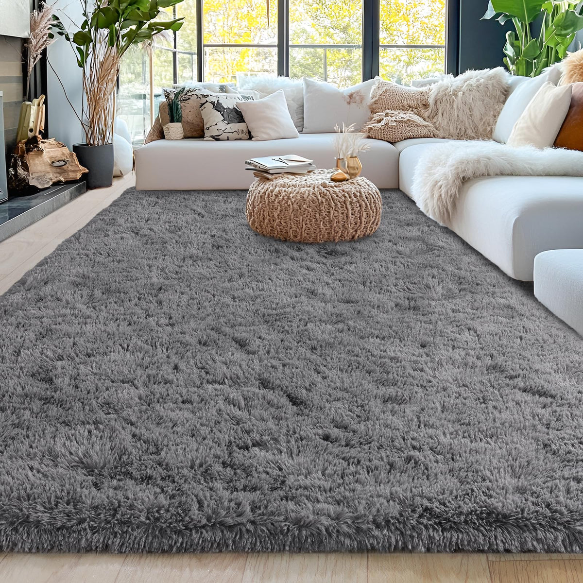 8x10 Area Rugs for Living Room, Cream White Soft Fuzzy Large Shaggy Rug