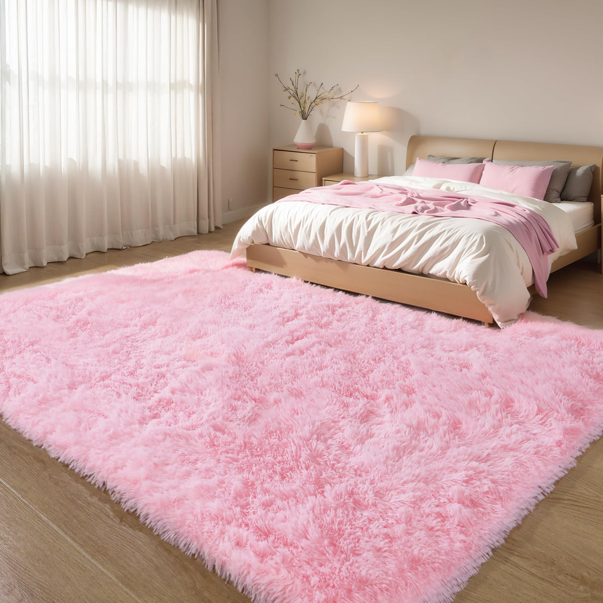 KICHOWUA 4x6 Fluffy Fuzzy Kids Shag Rainbow Rug for Girls Bedroom Playroom