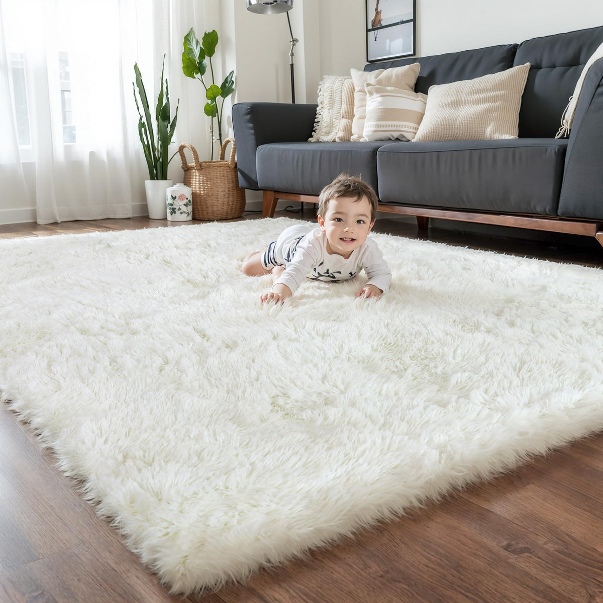 KICHOWUA 4x6 Fluffy Fuzzy Kids Shag Rainbow Rug for Girls Bedroom Playroom