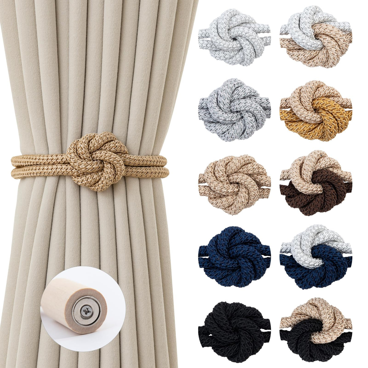 Magnetic Curtain Tiebacks Holdbacks Rope Curtain Tie Backs Outdoor Contoeey