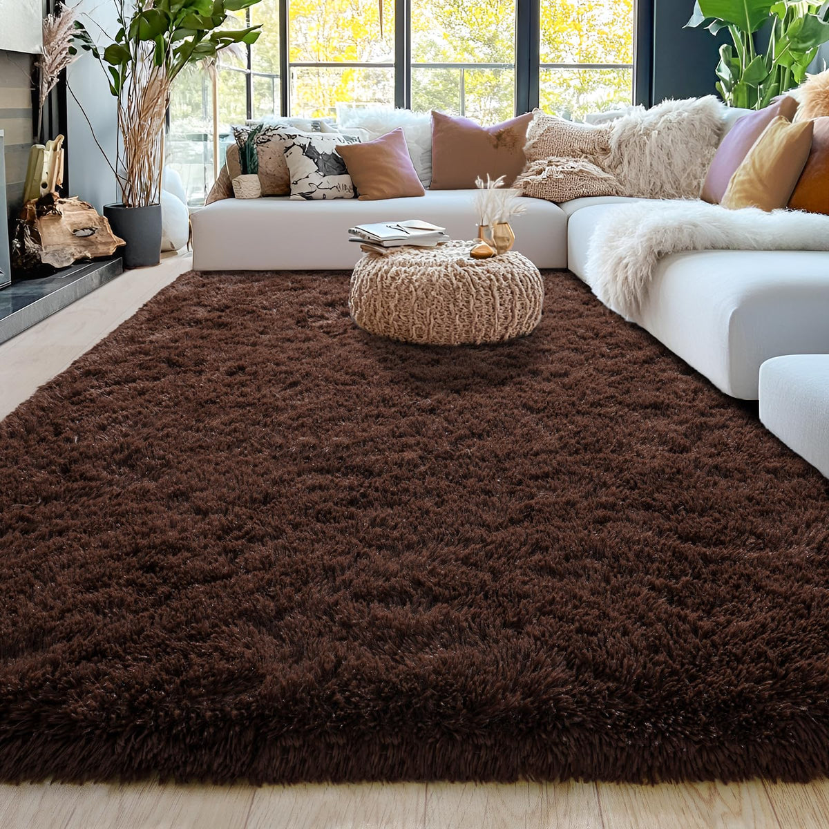 8x10 Area Rugs for Living Room, Cream White Soft Fuzzy Large Shaggy Rug