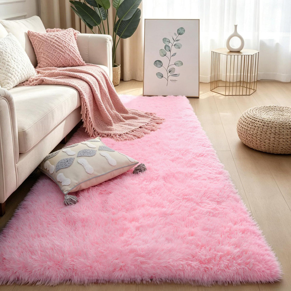 KICHOWUA 4x6 Fluffy Fuzzy Kids Shag Rainbow Rug for Girls Bedroom Playroom