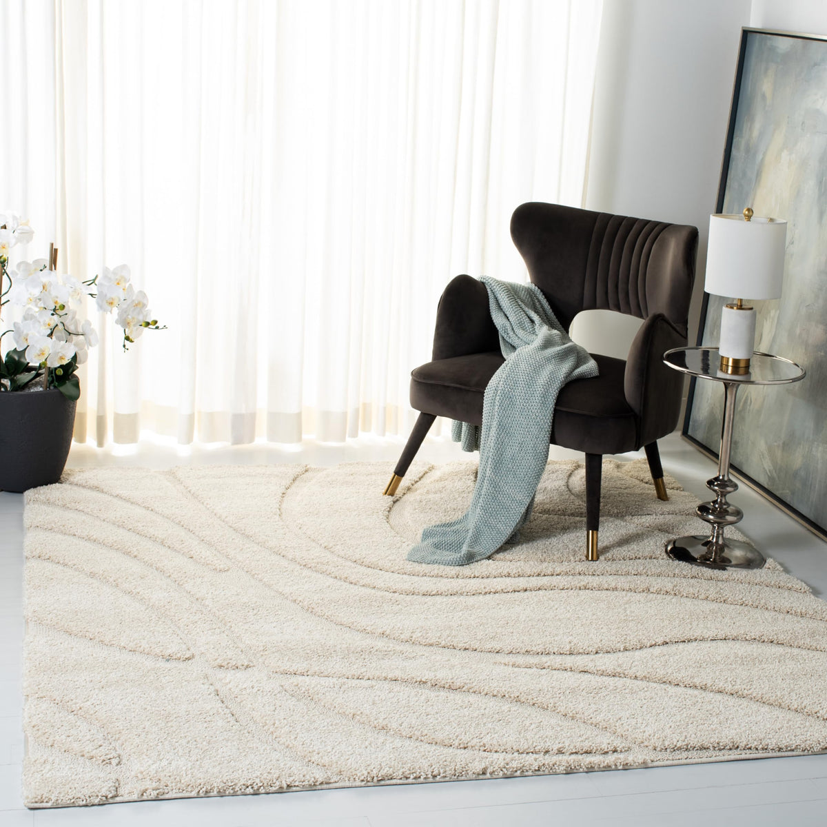 SAFAVIEH Florida Shag Rug 6'x9', Soft Plush Modern Cream & Beige SG471-1113