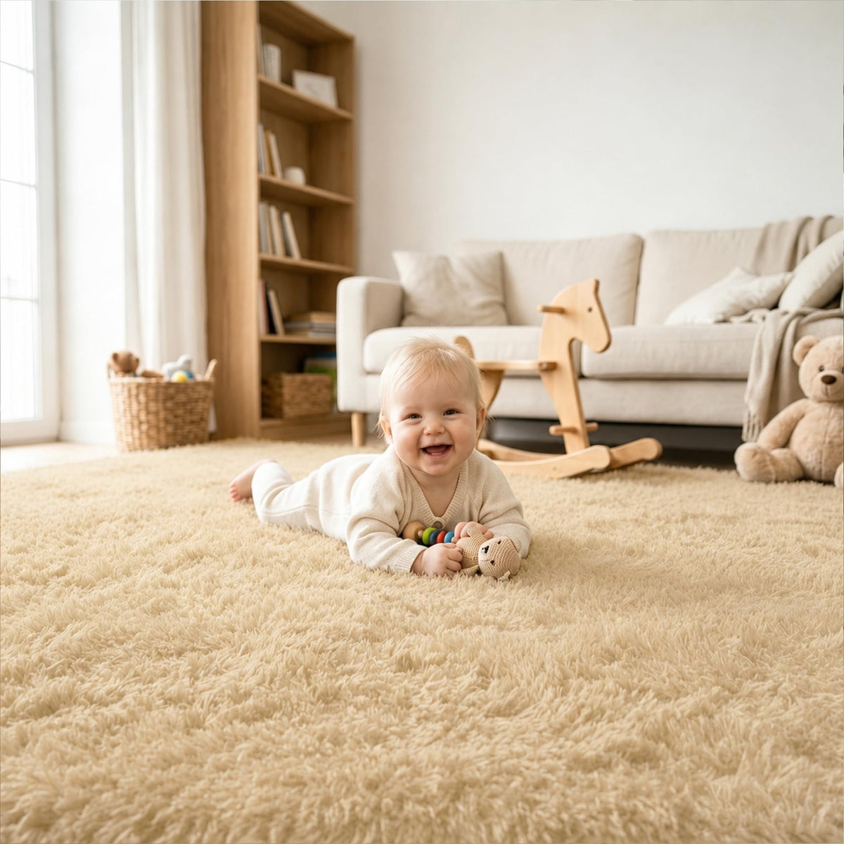 8x10 Area Rugs for Living Room, Large Fluffy Soft Shag Rug, Non-Slip Thick Fuzzy Plush Rug, Non-Shedding High Pile Furry Floor Indoor Carpet for Kids Room Nursery Dorm Home Decor(Beige)