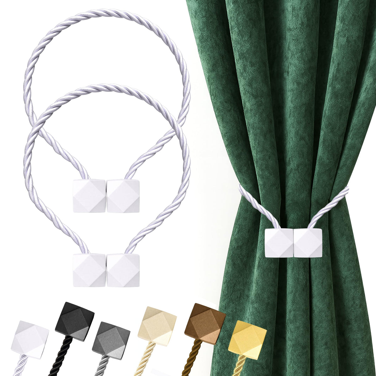Hion Magnetic Curtain Tiebacks Black 2pcs, Curtain Holdbacks Hooks Holders