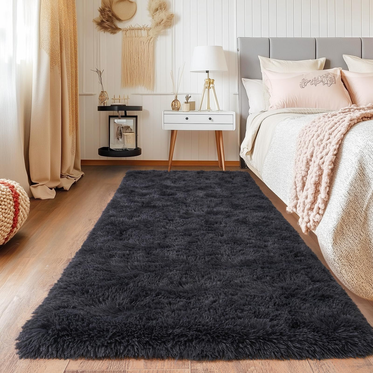 8x10 Area Rugs for Living Room, Ultra Soft Large Shag Black Bedroom Rug Upgrade Non-Slip Plush Modern Fluffy Carpet for Kids Boys Girls Room Home Decor Aesthetic