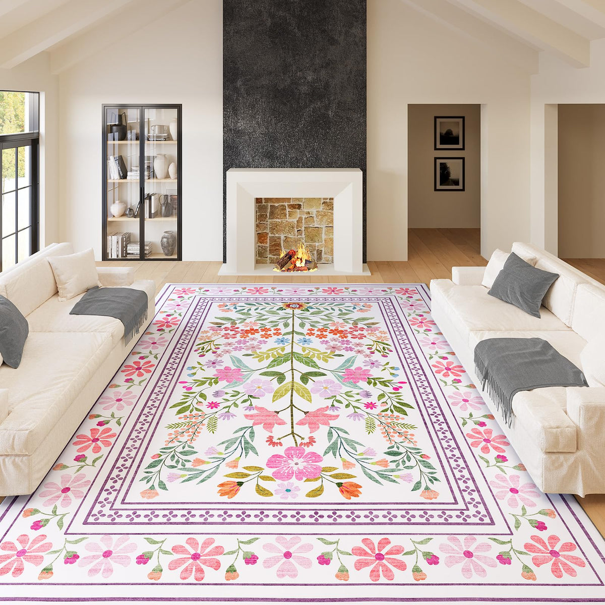 9x12 Large Shaggy Non-Slip Tie-Dyed Area Rugs for Living Room Grey