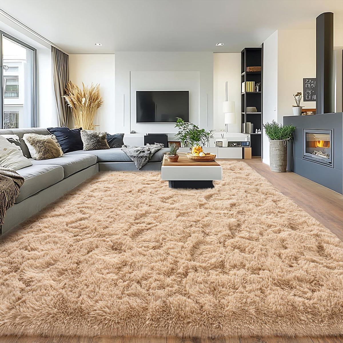 Pionblank 8x10 Rug for Living Room, Fluffy Large Area Rug, Cream White