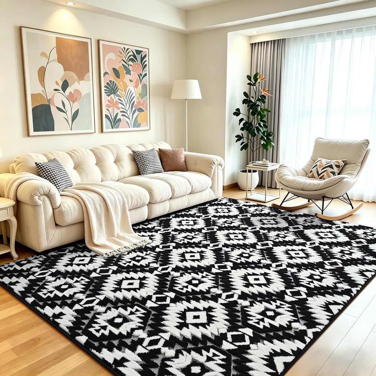5x7 Black Fluffy Shag Area Rug for Living Room Bedroom