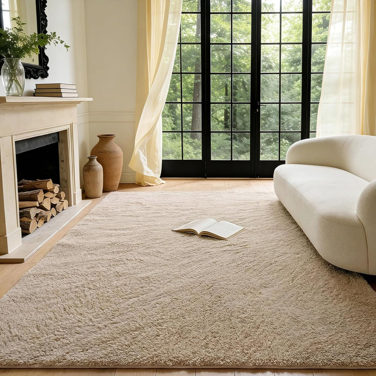 ThreadGlobe Premium Shag Area Rug 8'x10', Beige Ultra Plush Rugs for Living Room, Non-Slip Carpet for Bedroom & Nursery Rooms, Smooth Touch Luxurious Floor Decor, Beige, 8x10 Ft