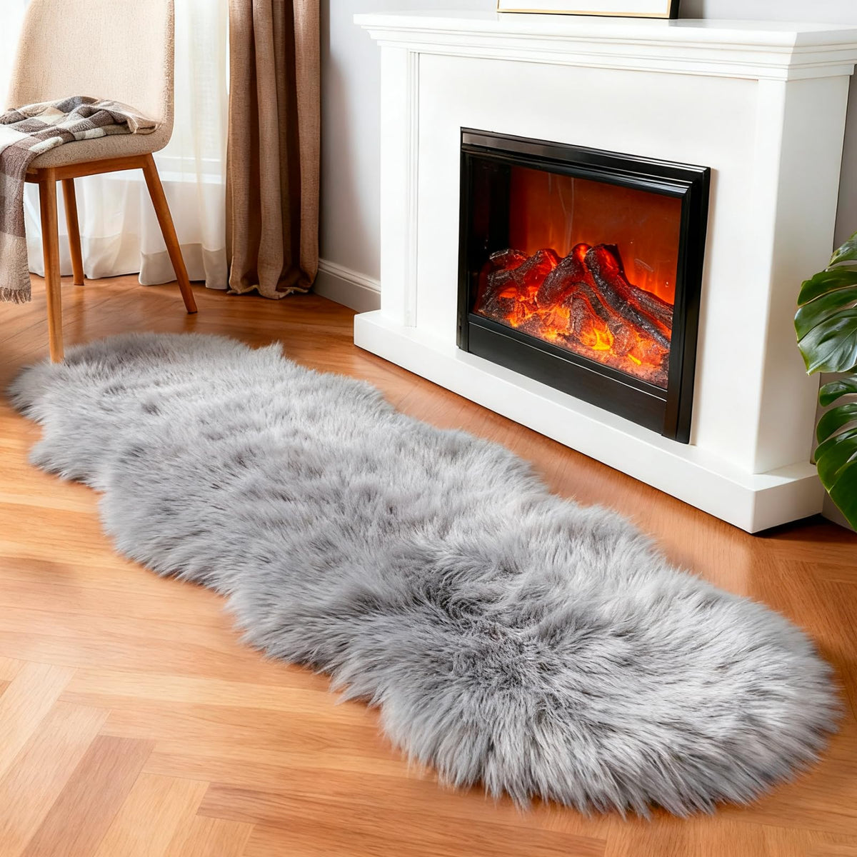 linmopm Faux Fur Sheepskin Fluffy Shag Fuzzy Rug, White, 2x6 ft Runner