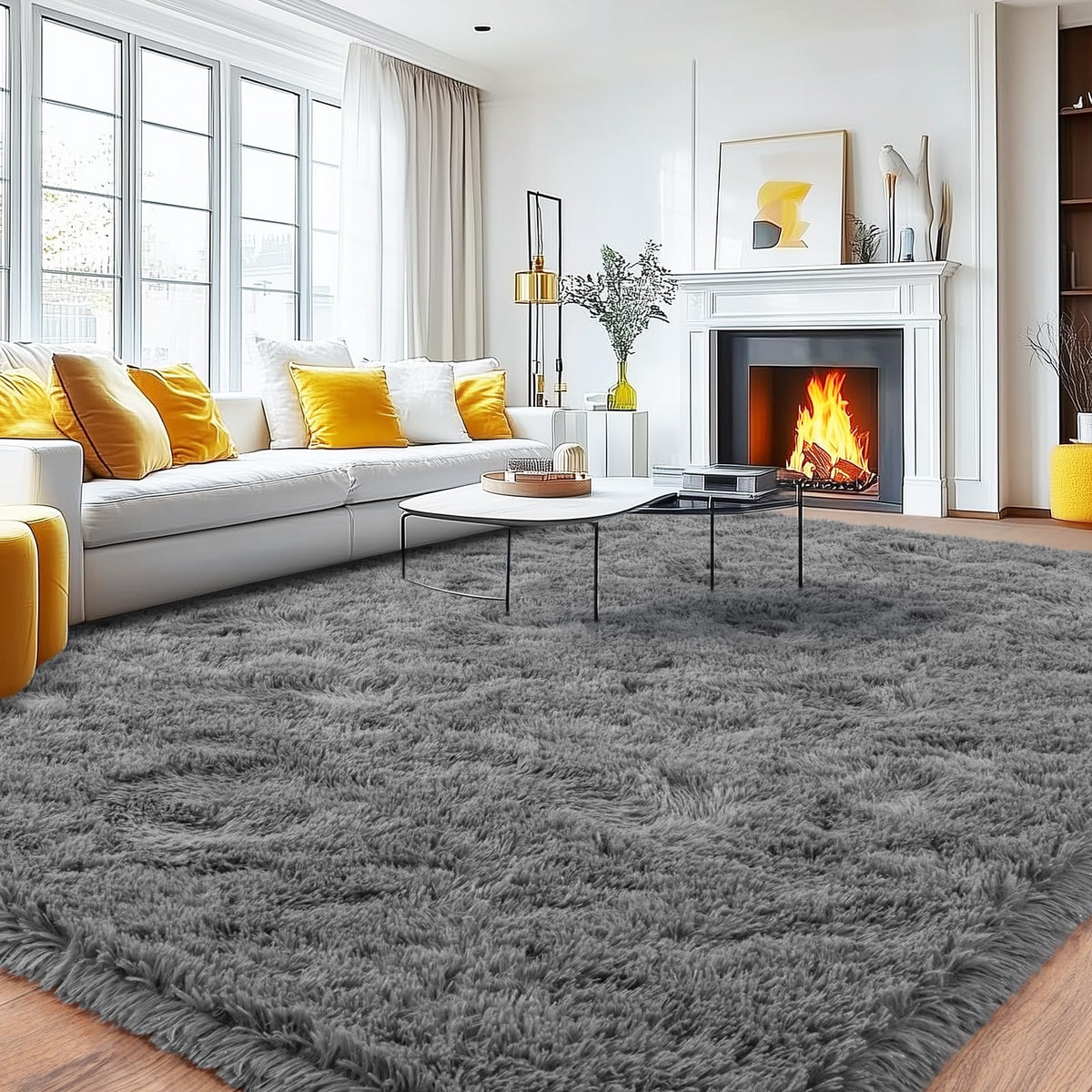 8x10 Area Rugs for Living Room, Large Ultra Fluffy Fuzzy Shag Rug for Bedroom, Modern Plush Soft High Pile Upgrade Non-Slip Carpet for Kids Girls and Boys Room Decor, Tie-Dyed Blue Grey