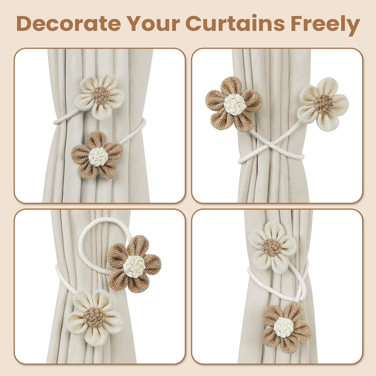KLOGTSIND Flower Curtain Tiebacks, Decorative Curtain Holdbacks No Drill