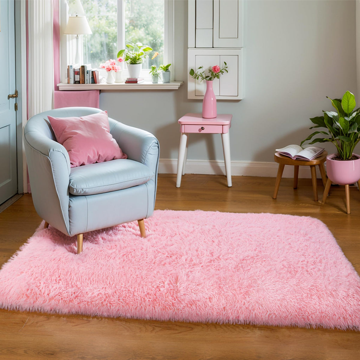 KICHOWUA 4x6 Fluffy Fuzzy Kids Shag Rainbow Rug for Girls Bedroom Playroom