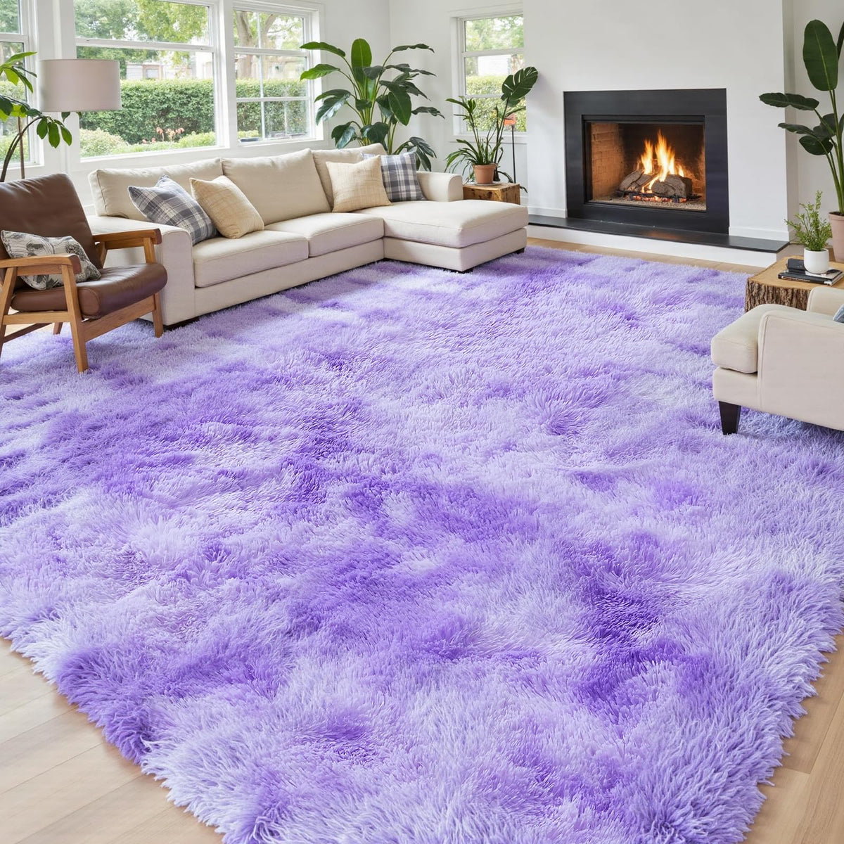 8x10 Area Rugs for Living Room,Cream Large Shaggy Carpet Plush Furry Rug