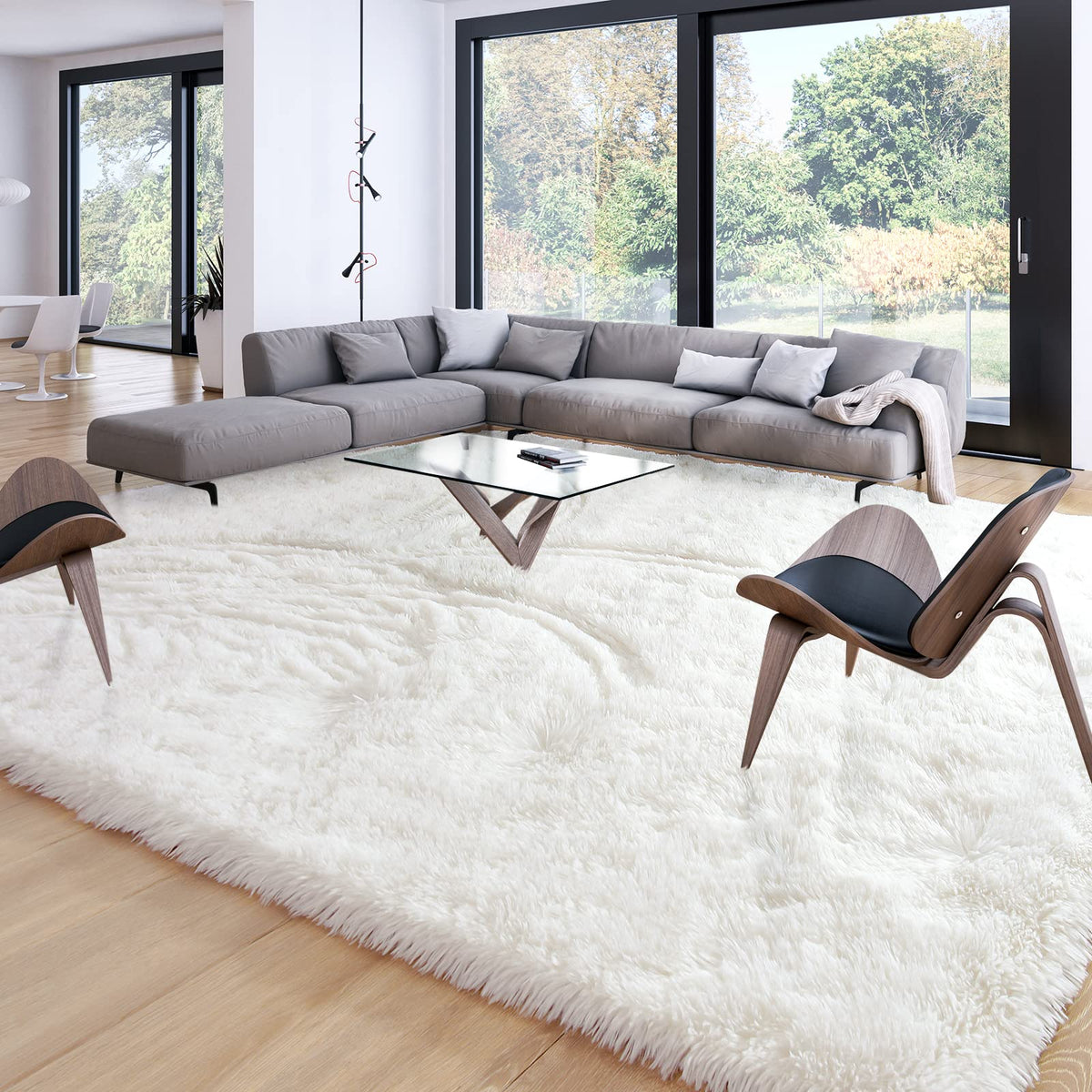 Merelax Soft Modern Indoor Large Shaggy Rug for Livingroom Bedroom Dorm Kids Room Home Decor, Non-Slip Plush Fluffy Furry Fur Area Rugs Comfy Nursery Accent Floor Carpet 9x12 Feet, Black