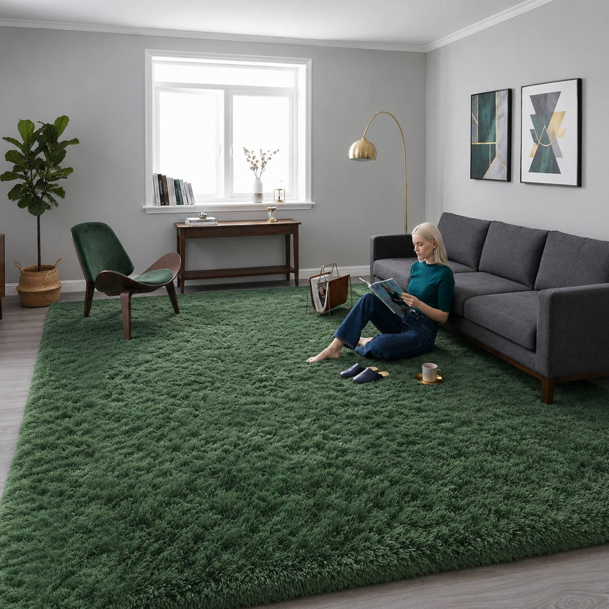 8x10 Ft Cream White Fluffy Area Rug for Living Room, Washable