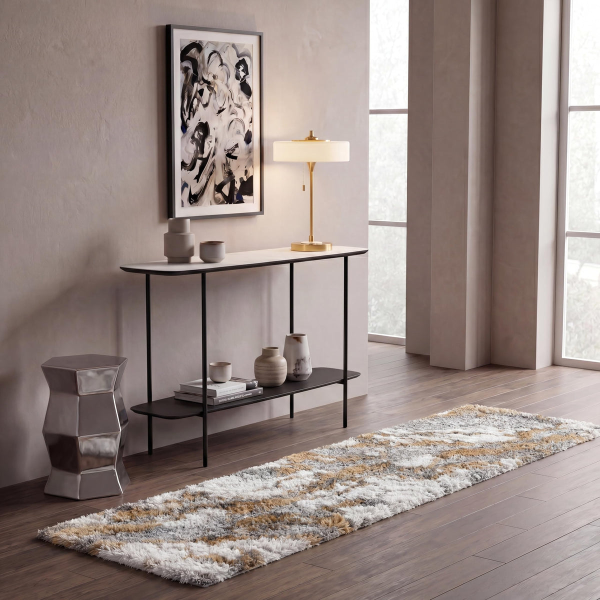 SAFAVIEH Horizon Shag Rug 4'x6', Soft Plush Modern Grey & Blue HZN890G