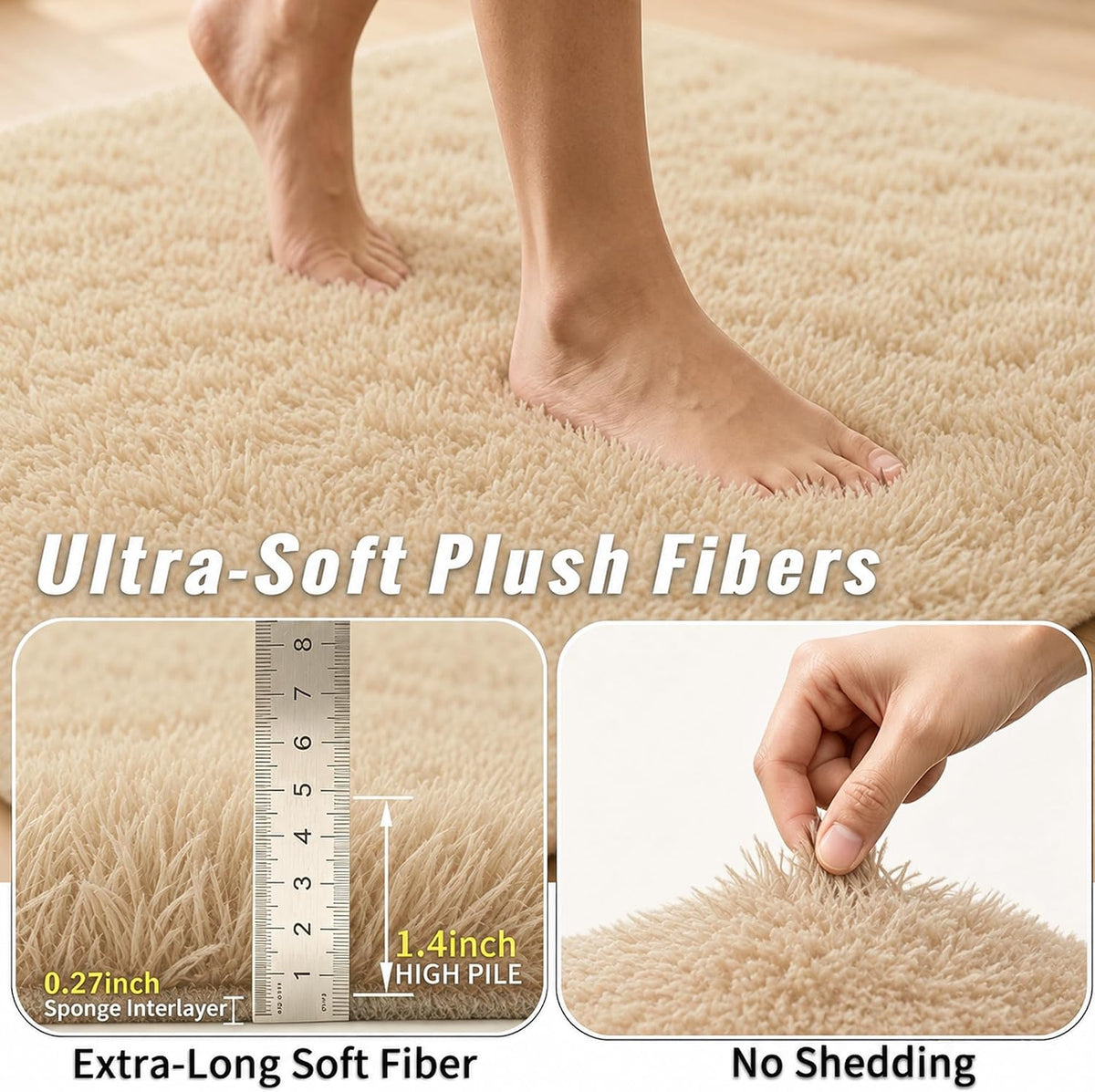 8x10 Area Rugs for Living Room, Large Fluffy Soft Shag Rug, Non-Slip Thick Fuzzy Plush Rug, Non-Shedding High Pile Furry Floor Indoor Carpet for Kids Room Nursery Dorm Home Decor(Beige)