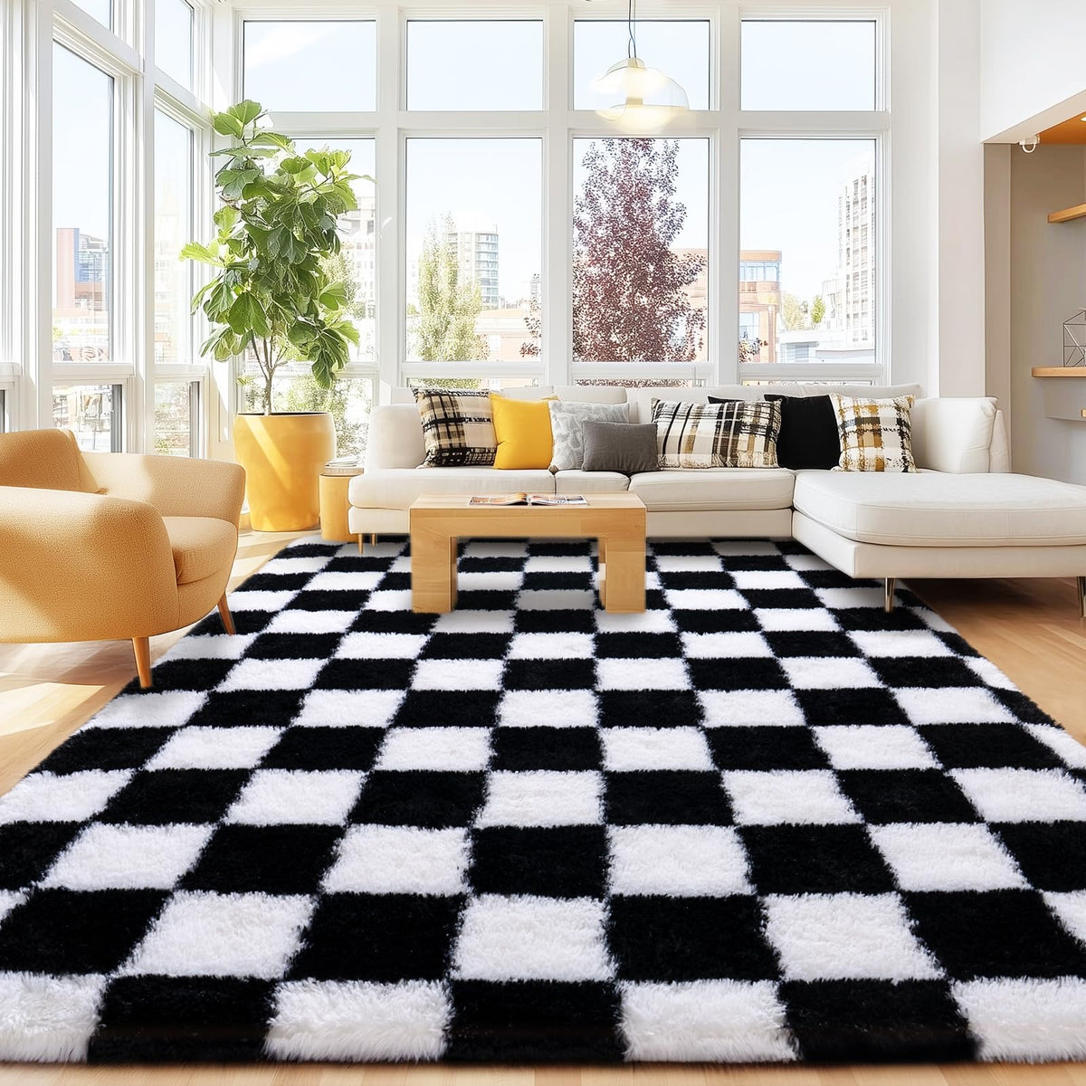 8x10 Area Rugs for Living Room, Cream White Soft Fuzzy Large Shaggy Rug