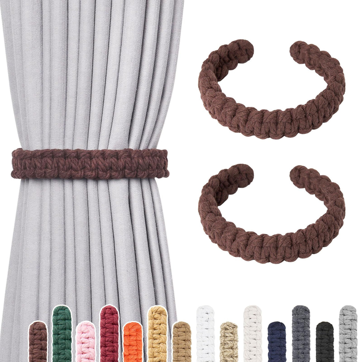 NICEEC 2 Pack Natural Cotton Rope Curtain Tiebacks Farmhouse Rustic Style Decorative Drape Tie Backs Handmade Braided Curtain Holdbacks for Home & Office Sheer/Light Weight Drapery (C-White-S)