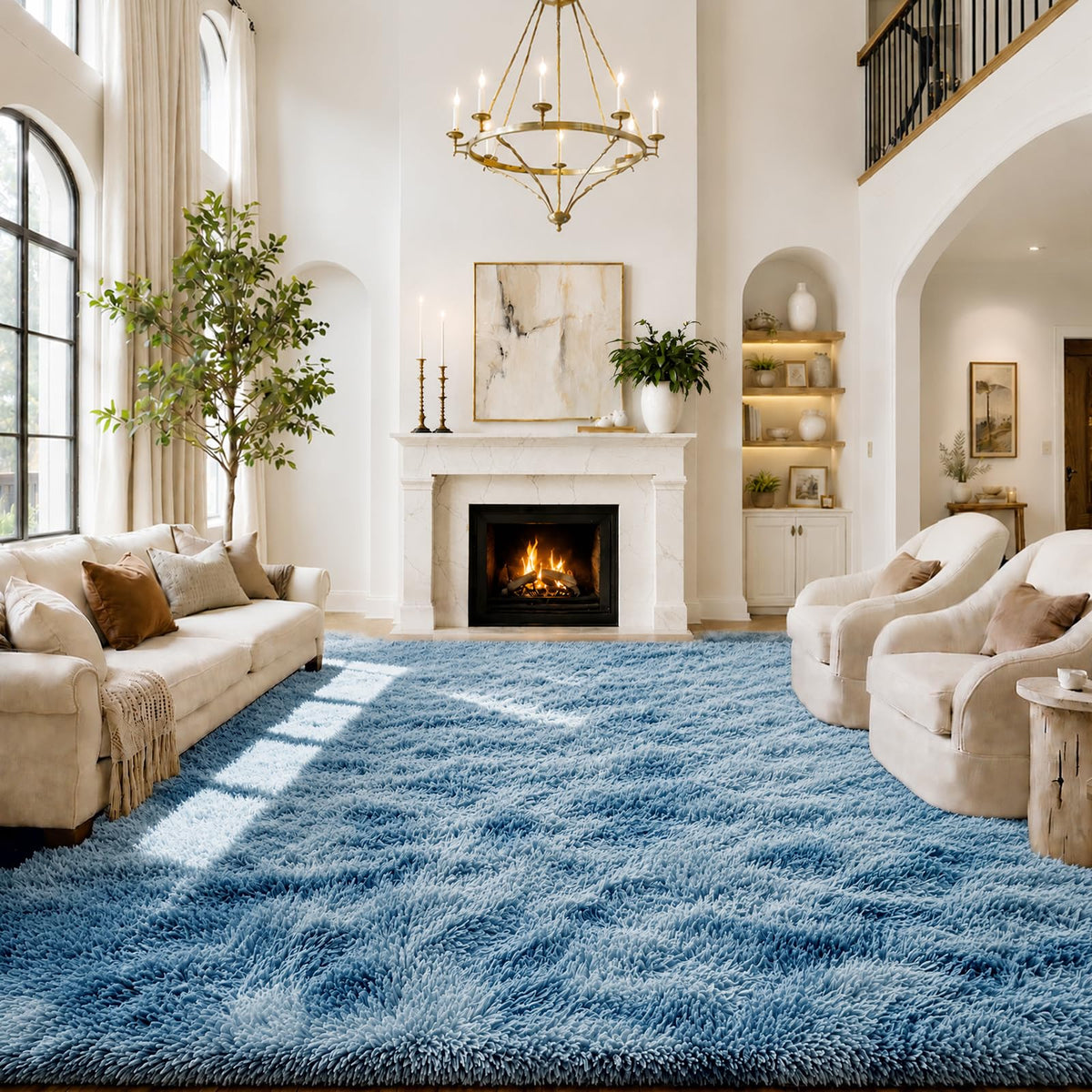 8x10 Area Rugs for Living Room,Cream Large Shaggy Carpet Plush Furry Rug