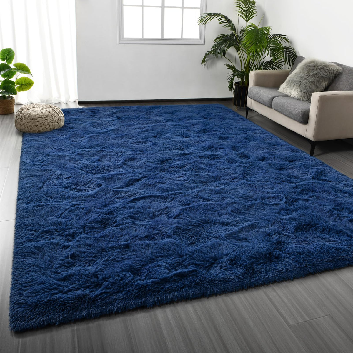 Deerhoo Large Shag Area Rugs 6 x 9, Tie-Dyed Plush Fuzzy Rugs, Dark Grey